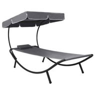 Detailed information about the product Outdoor Lounge Bed With Canopy & Pillow Grey.