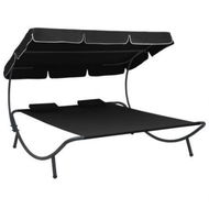 Detailed information about the product Outdoor Lounge Bed With Canopy And Pillows Black