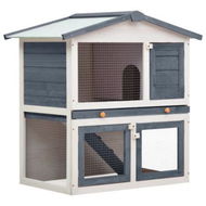 Detailed information about the product Outdoor Rabbit Hutch 3 Doors Grey Wood