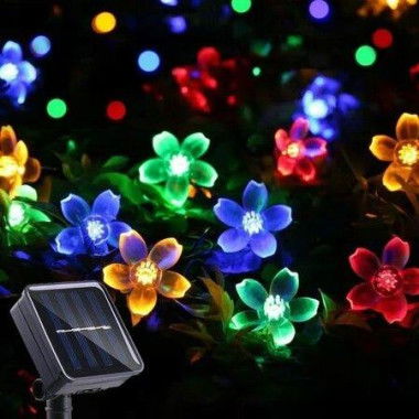 Outdoor Solar Flower String Lights Waterproof 50 LED Fairy Lights Decorations For Christmas Tree Garden Patio Fence Yard Spring (Multi-Color)