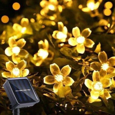 Outdoor Solar Flower String Lights Waterproof 50 LED Fairy Lights Decorations For Christmas Tree Garden Patio Fence Yard Spring (Warm White)