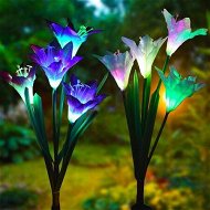 Detailed information about the product Outdoor Solar Garden Stake Lights - Doingart 2 Pack Solar Powered Lights With 8 Lily Flower Multi-color Changing LED Solar Decorative Lights For Garden Patio Backyard (Purple And White)