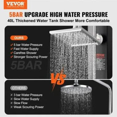 Outdoor Solar Heated Shower, 40L Poolside Shower Kit with 2 Shower Head and Foot Shower Tap, Handheld/Hanging Two Modes Fast Assembly W/ Pre-Drilled Hole for Outdoor Backyard Poolside Beach Spa