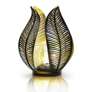 Outdoor Solar Lights Waterproof Crackle Globe Glass Metal Palm Leaf Decorative Garden Patio Yard Front Porch Tabletop Lamp Gift