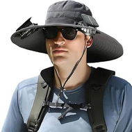 Detailed information about the product Outdoor Wide Brim Sun Hat with 2 Solar Fan Sun Bucket Hat for Men Women UPF 50+ Bucket Fishing & Beach Hat with Fan Built In,Deep Grey