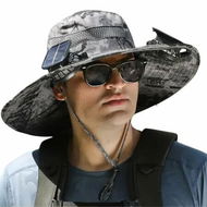 Detailed information about the product Outdoor Wide Brim Sun Hat with 2 Solar Fan Sun Bucket Hat for Men Women UPF 50+ Bucket Fishing & Beach Hat with Fan Built In,Grey