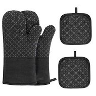 Detailed information about the product Oven Mitts And Pot Holders 4 Pcs Oven Glove Extra Long Oven Mitts And Potholder With Non-Slip Silicone Surface For Cooking (Black)