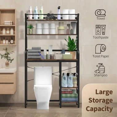 Over The Toilet Shelf Laundry Storage Rack 5 Tier Space Saver Towel Bathroom Organiser Shelves Above Washing Machine Dryer Standing Room Paper Holder