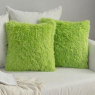 Detailed information about the product Pack of 2 Luxury Faux Fur Throw Pillow Cover Deluxe Winter Decorative Plush Pillow Case Cushion Cover Shell for Christmas Sofa Bedroom Car 18x18 Inch Green