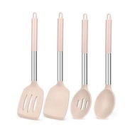 Detailed information about the product Pack of 4 Silicone Cooking Utensils Set,Non Stick Large Solid Spatulas,Heat Resistant Stainless Steel Khaki Slotted Spoons,Ideal BPA Free Kitchen Turners