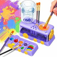 Detailed information about the product Paint Brush Cleaner with Paint Tray,Water Circulation Brush Rinser with Brush Holder,Watercolor Oil Water-Based Brush Cleaner Tool,400ml Capacity-Purple