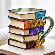 Detailed information about the product Painted Book Mug, Novelty 3d Painted Books Coffee Mug, Unique Colorful Resin Books Stack Coffee Cup, Collection Gifts for Readers Lovers