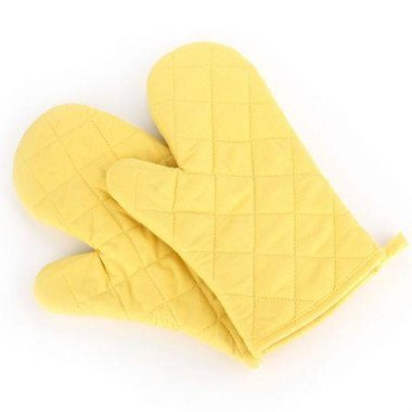 Pair Heat Proof Resistant Gloves Oven Glove Mitt Pot Holder Anti Steam Oven Mitts-Yellow