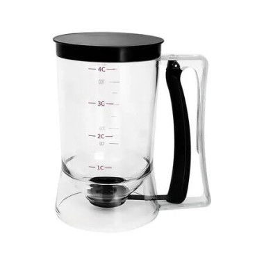 Pancake Batter Dispenser, 4 Cup Batter Dispenser with Squeeze Handle and Measuring Marks for Pancakes, Waffles, Muffins, Crepes and Cupcakes, Black
