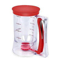 Detailed information about the product Pancake Batter Dispenser, 4 Cup Batter Dispenser with Squeeze Handle and Measuring Marks for Pancakes, Waffles, Muffins, Crepes and Cupcakes, Red