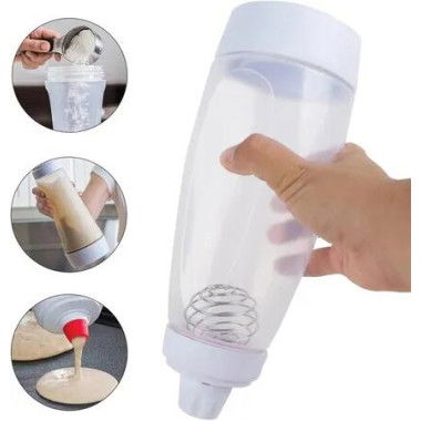 Pancake Batter Hand Mixing Bottle Dispenser For Dough Cupcake Waffle Pancakes With Mix Ball White 1000Ml