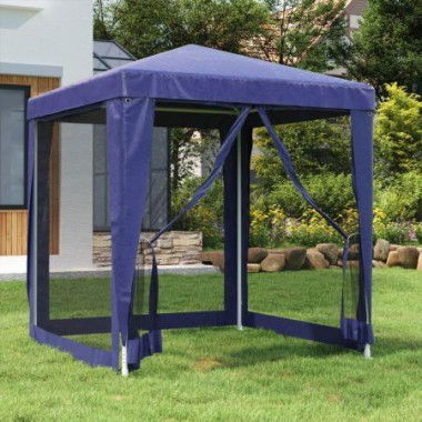 Party Tent With 4 Mesh Sidewalls Blue 2x2 M HDPE