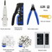 Pass Through RJ45 Crimp Tool Kit, Cat5 Cat6 Cat7 Ethernet Crimper with Tester, Stripper, Punch-down Tool, Blades and Network Connectors, Blue. Available at Crazy Sales for $45.99