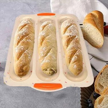 Perforated Silicone Baguette Pan Bake Delicious French Bread Loaves with Ease Oven Safe and Non-Stick Kitchen Accessories Color Beige