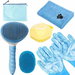 Pet Bath Brush Kit With Towel Washing Gloves,6 in 1 Bag Slicker Hair Grooming Brush for Shedding,Shampoo Scrubber For Dogs Cats Bath. Available at Crazy Sales for $19.99