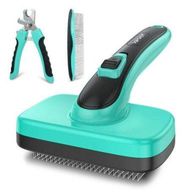 Pet Cleaning Slicker Brush For Shedding Long Short Haired Safe Painless Bristles Sit For All Size Pet With Comb And Nail Clippers Included