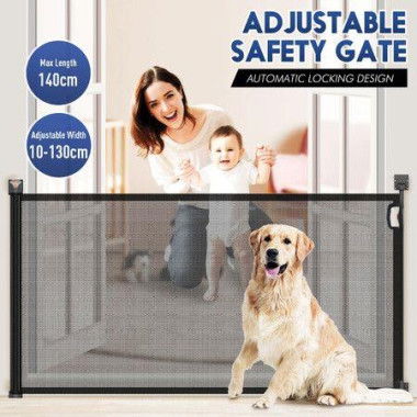 Pet Dog Safety Gate Enclosure Retractable Mesh Kid Security Barrier Safe Fence Guard For Stair Black