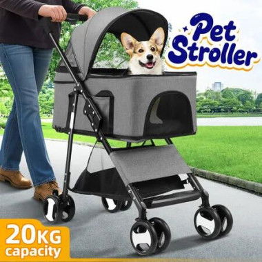 Pet Dog Stroller Pram Cat Carrier Cage Travel Gear Pushchair Foldable 4 Wheels Jogger Trolley Portable Car Puppy Kitten Doggy Bunny Kitty Basket Bag