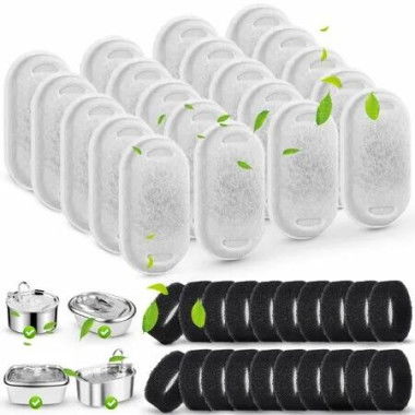 Pet Fountain Filters 20 Pack 67oz 2L 108oz 3.2L Stainless Steel Water Bowl Dispenser Sponges