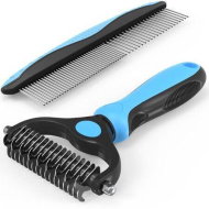 Detailed information about the product Pet Grooming Combo Deshedding Brush with Metal Comb for Detangling and Dematting Long, Matted Fur on Cats and Dogs