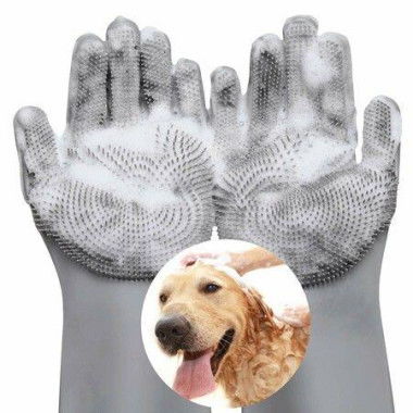 Pet Grooming Gloves Dog Bathing Shampoo Gloves Pet Hair Remover Brush For Cats & Dogs - Grey