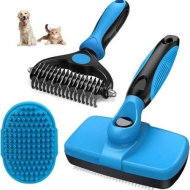 Detailed information about the product Pet Grooming Kit 3Pcs Self Cleaning Slicker Brush for Dogs Cats Double-Sided Dematting Deshedding Comb Dog Bath Massage Brush Grooming Tools, Blue