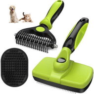 Detailed information about the product Pet Grooming Kit 3Pcs Self Cleaning Slicker Brush for Dogs Cats Double-Sided Dematting Deshedding Comb Dog Bath Massage Brush Grooming Tools, Green