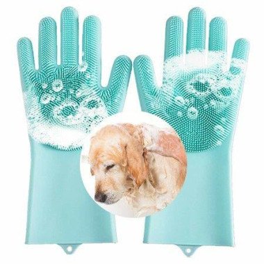 Pet Grooming Silicone Gloves For Cat Dog Bathing Brush With Long Bristles Heat Resistant Silicone Pet Hair Removal Gloves Green