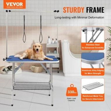 Pet Grooming Table Two Arms with Clamp, 915 x 610mm Dog Grooming Station, Foldable Pets Grooming Stand for Medium and Small Dogs, Free Two No Sit Haunch Holder with Grooming Loop, Bearing 150kg