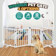 Detailed information about the product Pet Safety Gate 4 Panel Puppy Playpen Wood Enclosure Security Fence Freestanding Dog Stair Doorway Tall Barrier With Door Indoor Foldable