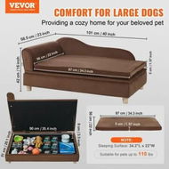 Detailed information about the product Pet Sofa, Dog Couch for Large-Sized Dogs and Cats, 36 x23x16 inch Soft Velvety Dog Sofa Bed, 50 kg Loading Cat Sofa, Dark Brown