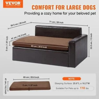 Pet Sofa, Dog Couch for Medium-Sized Dogs and Cats, 28 x 20 x 13 inch Soft Leather Dog Sofa Bed, 50 kg Loading Cat Sofa, Black