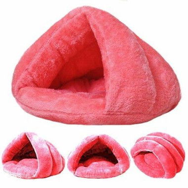 Pet Tent Cave Bed For Small Medium Puppies Kitty Dogs Cats Pets Sleeping Bag Thick Fleece Warm Soft Dog Bed (Pink-L).