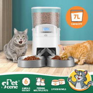 Detailed information about the product Petscene 7L Automatic Pet Cat Feeder Dog Food Dispenser Voice Recorder 2 Bowls LCD