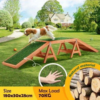 Petscene Dog Agility Ramp Puppy Obedience Training Sports Obstacle Exercise Outdoor Play Equipment Wooden Artificial Grass