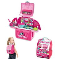 Detailed information about the product Pink 2 In 1 Portable Backpack Kitchen Pretend Play Set With Cooking Utensils Pots Fruits And Vegetables Skill-Building Role Playing Game