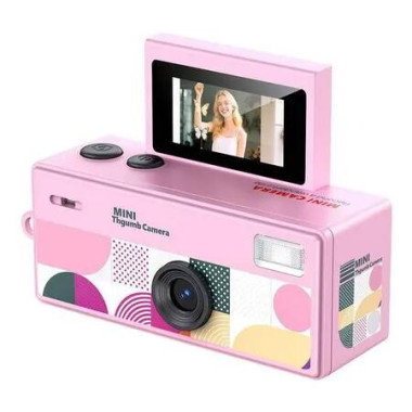 Pink 32GB 720P HD Thumb Camera Retro Mini Portable 180 Flip Screen Pocket Tiny Nostalgic Camera For Kids Holiday Birthday Gifts