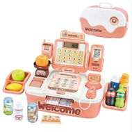 Detailed information about the product Pink 46 Piece Childrens Supermarket Cash Register Toy Set Calculator Scanner Food Educational Learning Toy Playset Gift for Boy Girl Ages 3+