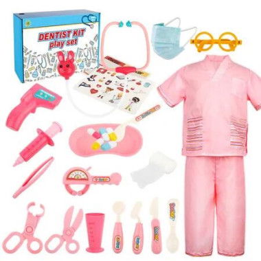 Pink Childrens Simulated Medical Set Family Care Grooming Doctor Toy Pet Set for Ages 6 and Up