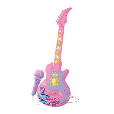 Pink Kids Light and Music Guitar with Microphone Sing Along with Flashing Stage Light Pedals Gift for Kids