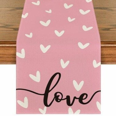 Pink Love Valentines Day Table Runner,Seasonal Kitchen Dining Table Decoration for Indoor Home Party 13x72 Inch