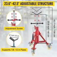 Detailed information about the product Pipe Stand Pipe Jack Stand V Head Pipe Stand Adjustable Height 23.6-42.5 Inch Pipe Jack Stands with Casters 882 LB Folding Portable Pipe Stands 1/8-12 Inch