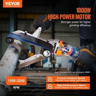 Pipe Tube Polisher Sander 1300W Pipe Belt Sander with 6 Variable Speeds 1100-3200rpm Professional Belt Sander Grinding Machine with 50PCS Sanding Belts