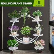 Detailed information about the product Plant Flower Pot Stand Display Shelf Planter Holder Indoor Outdoor Trolley Rack White Garden Balcony Metal Shelving Unit With Wheels