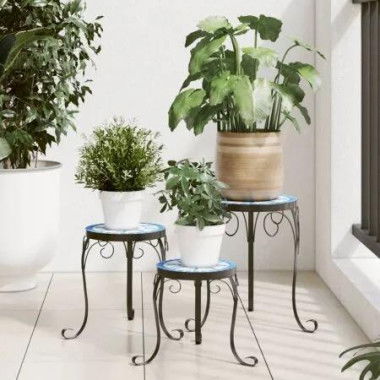 Plant Stands 3 pcs Blue and White Ceramic